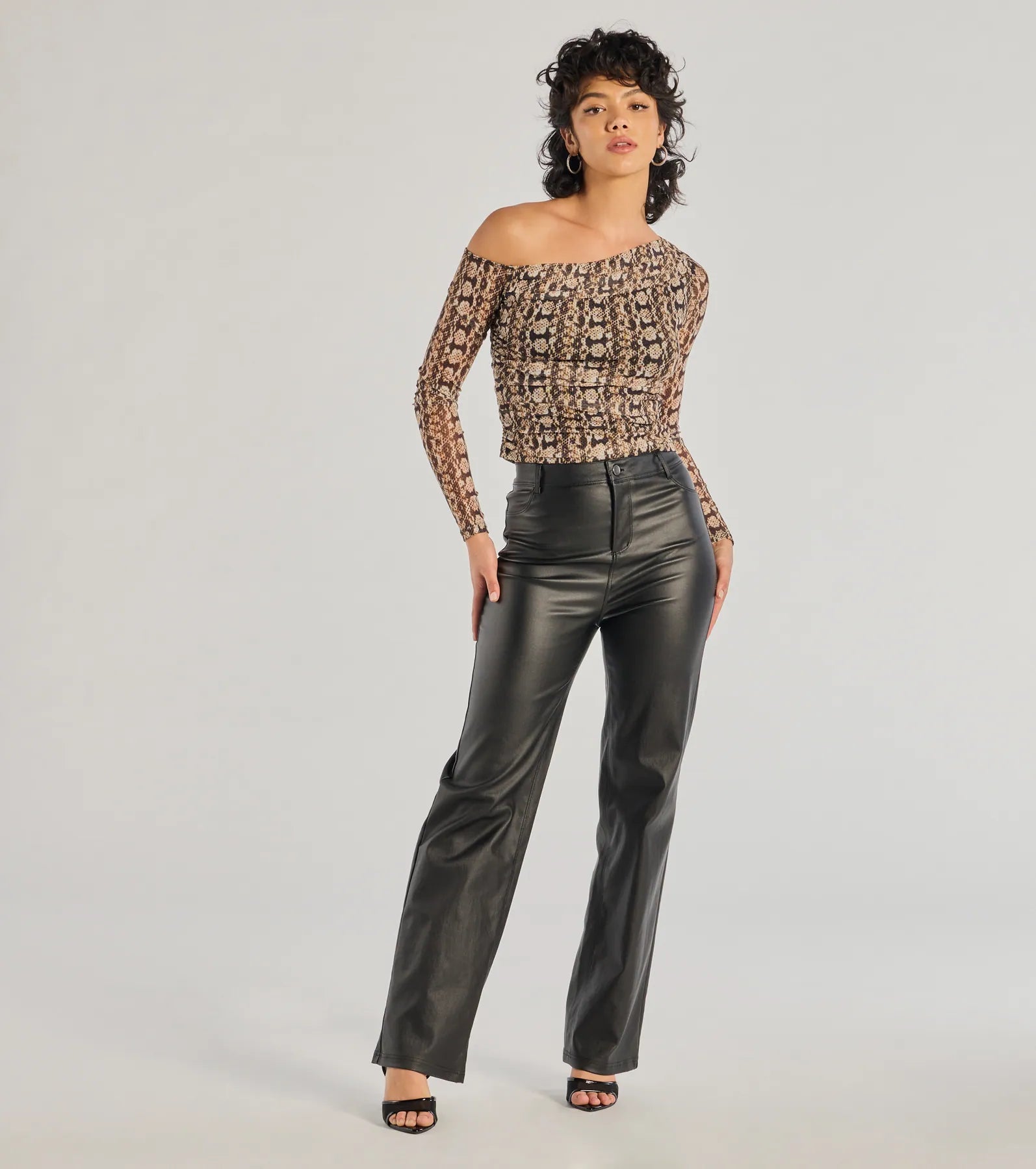 Premium Snake Print Mesh Long Sleeve Top - Bold Edge Collection