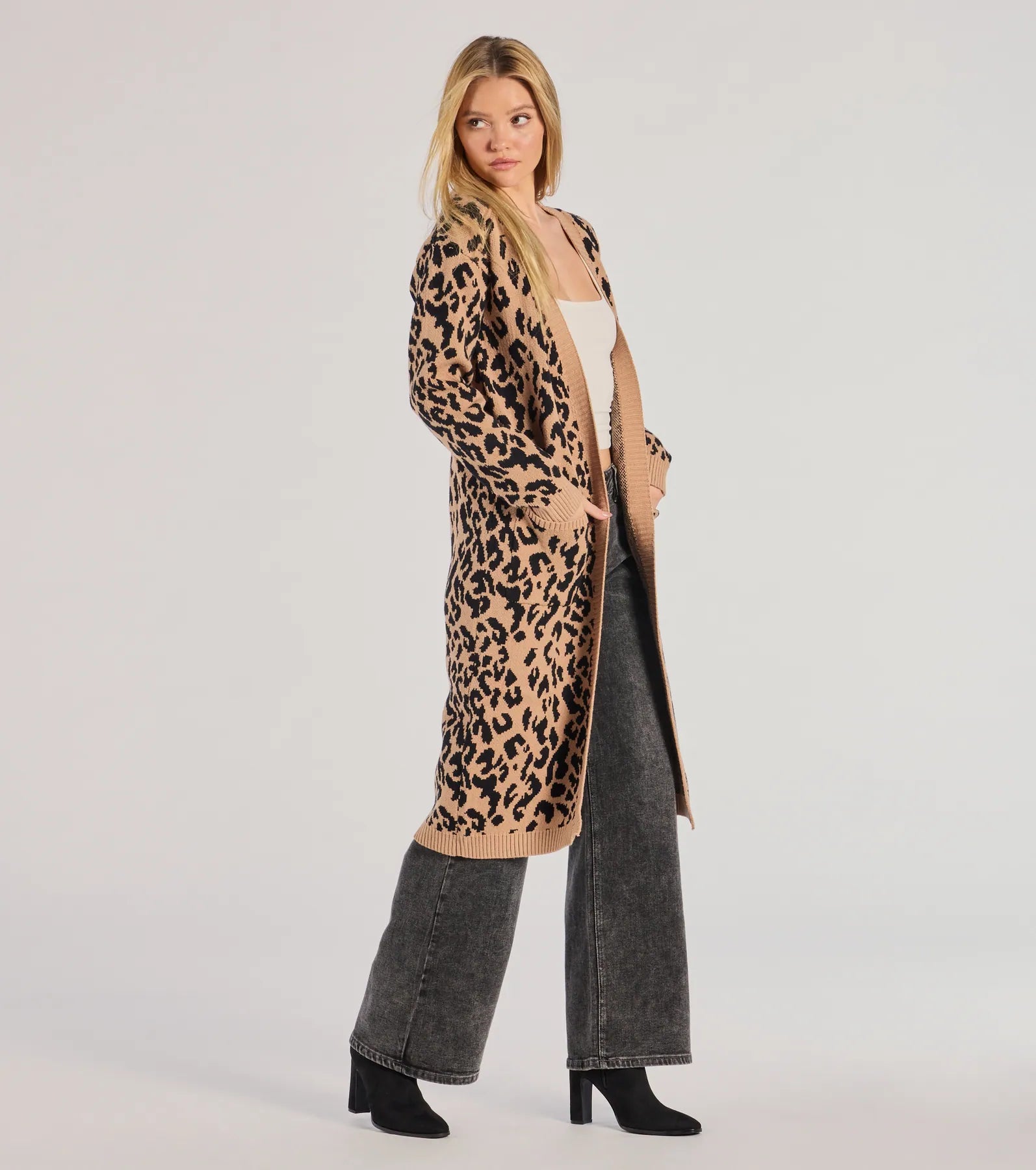 Ultimate Fierce Vibes Leopard Print Knit Duster Coat