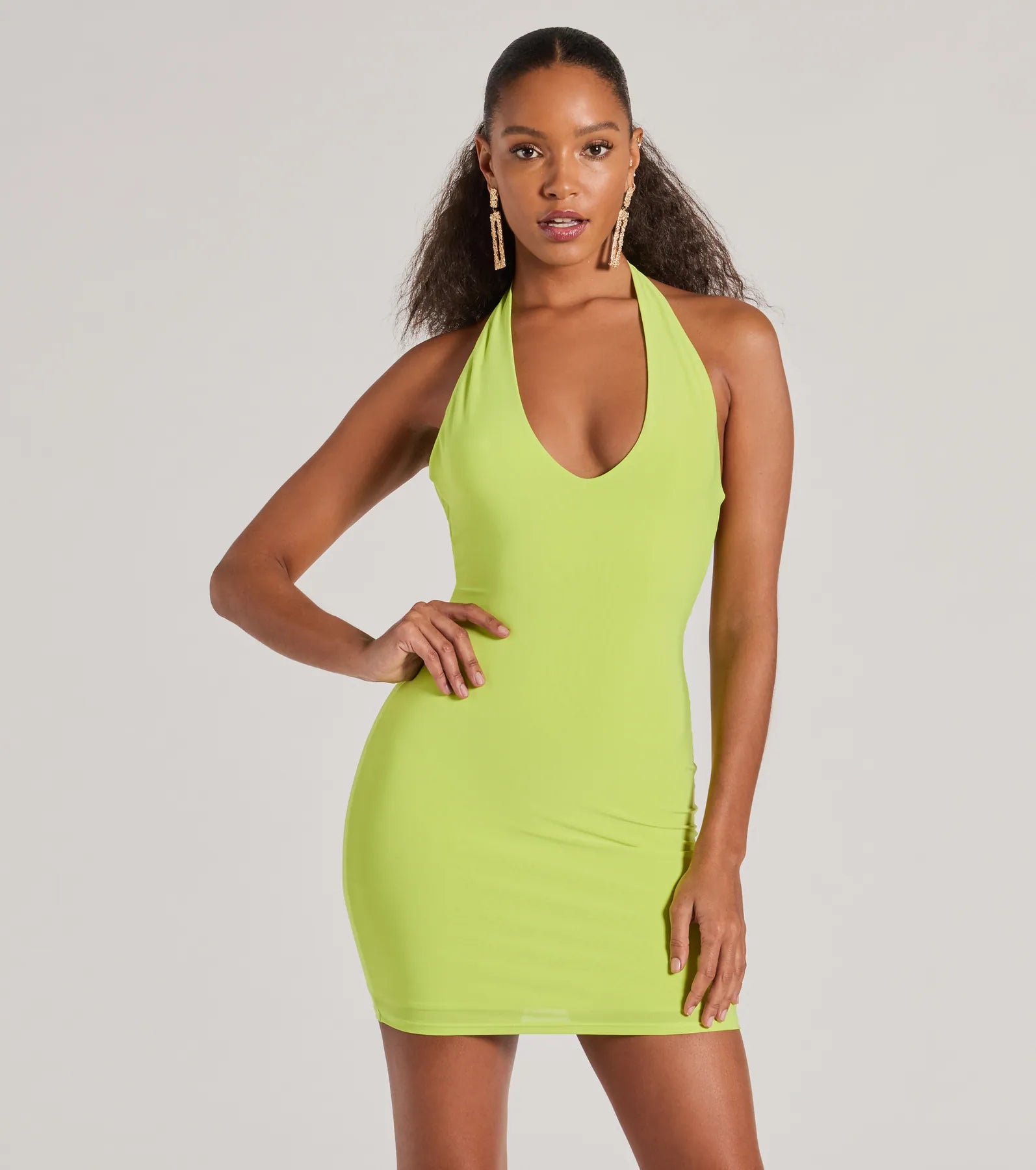 Ultimate Sultry Moves Plunging Halter Mini Dress