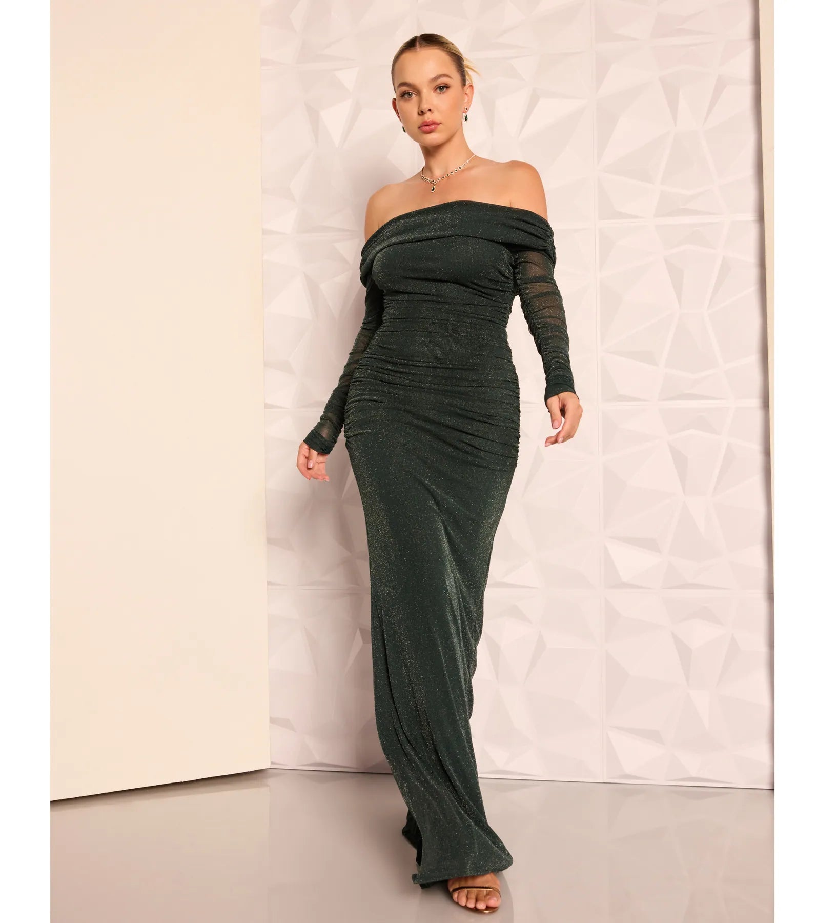 Premium Glitter Mermaid Gown - Off The Shoulder Elegance