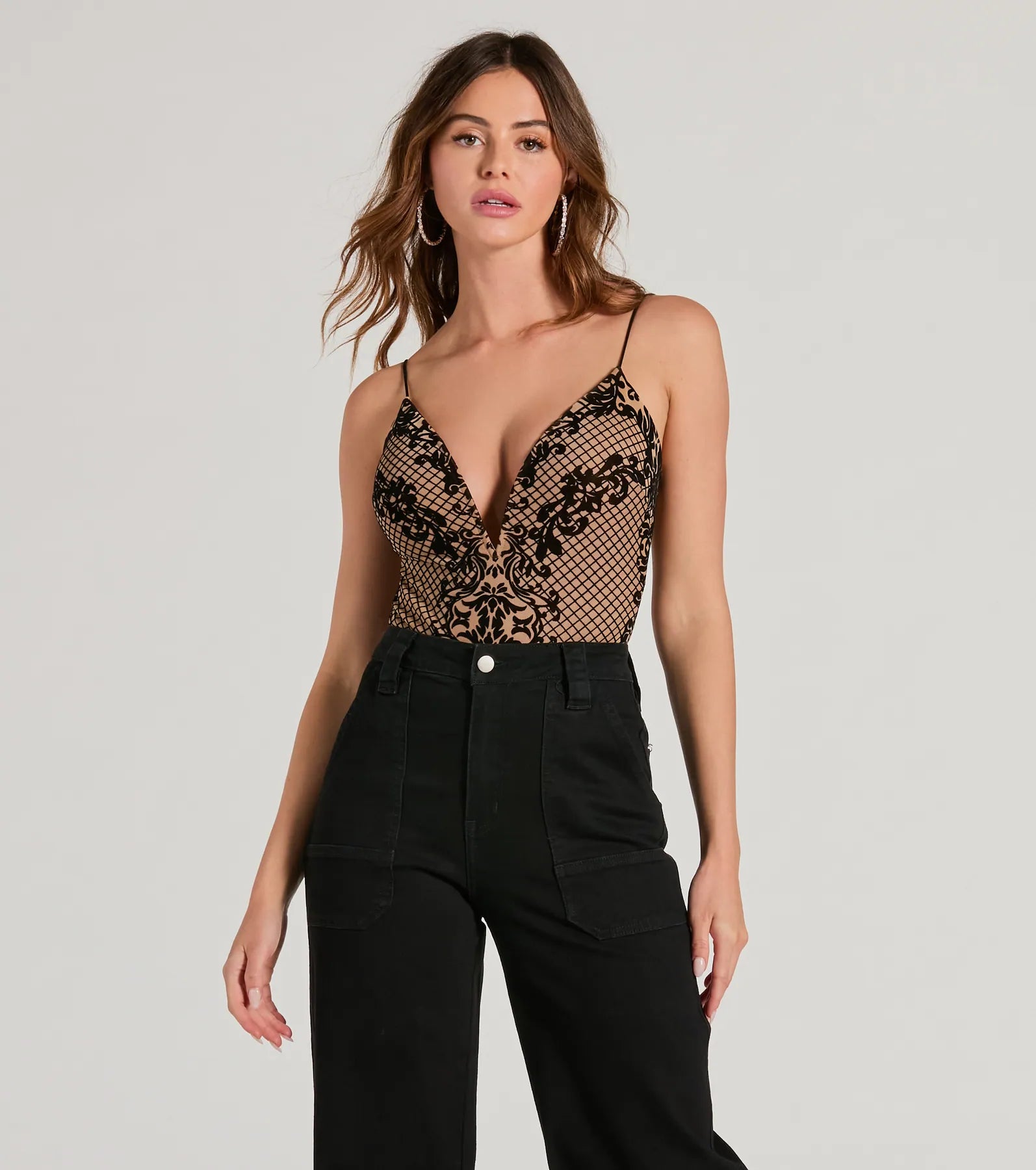 Ultimate Date Night Velvet Plunge Bodysuit - Premium Burnout Design