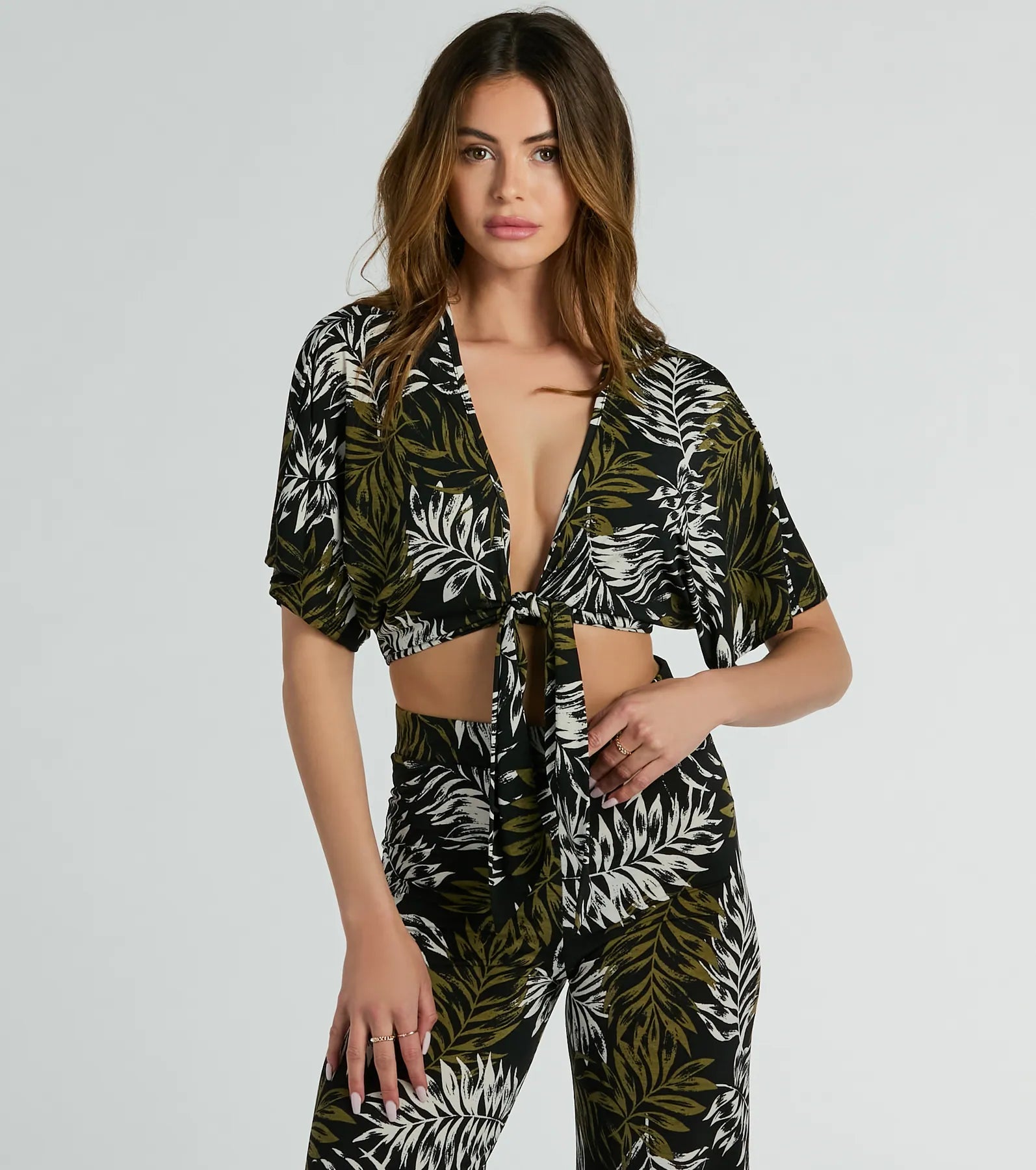 Premium Tropical Escape Tie-Front Crop Top