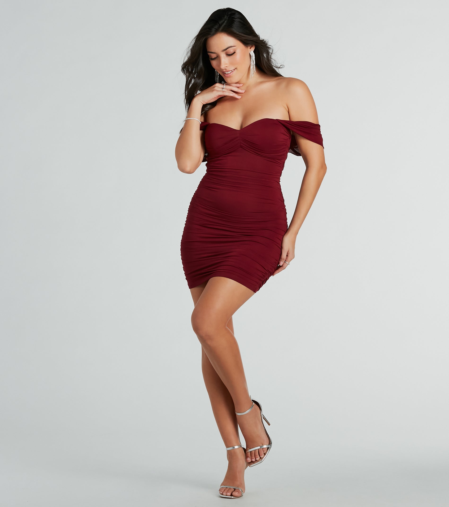 Ultimate Glam Mesh Off-The-Shoulder Mini Dress