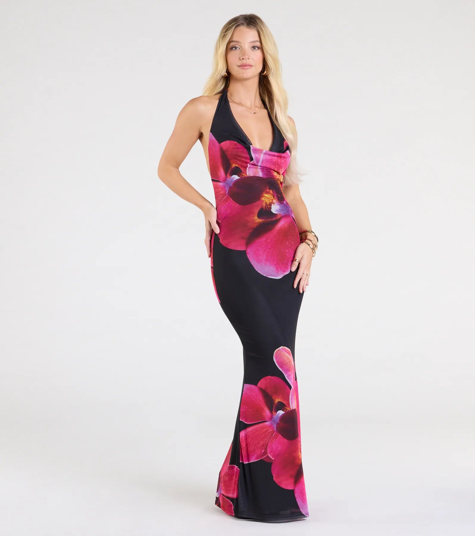 Ultimate Allure Floral Mesh Maxi Dress - Backless & Curve-Hugging