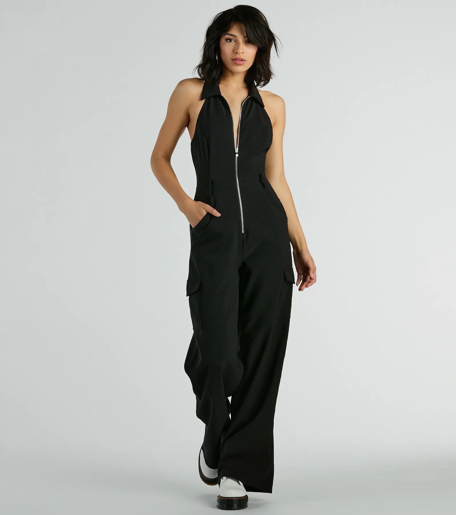 Ultimate Trendsetter Cargo Jumpsuit - Zip-Front & Open Back Design