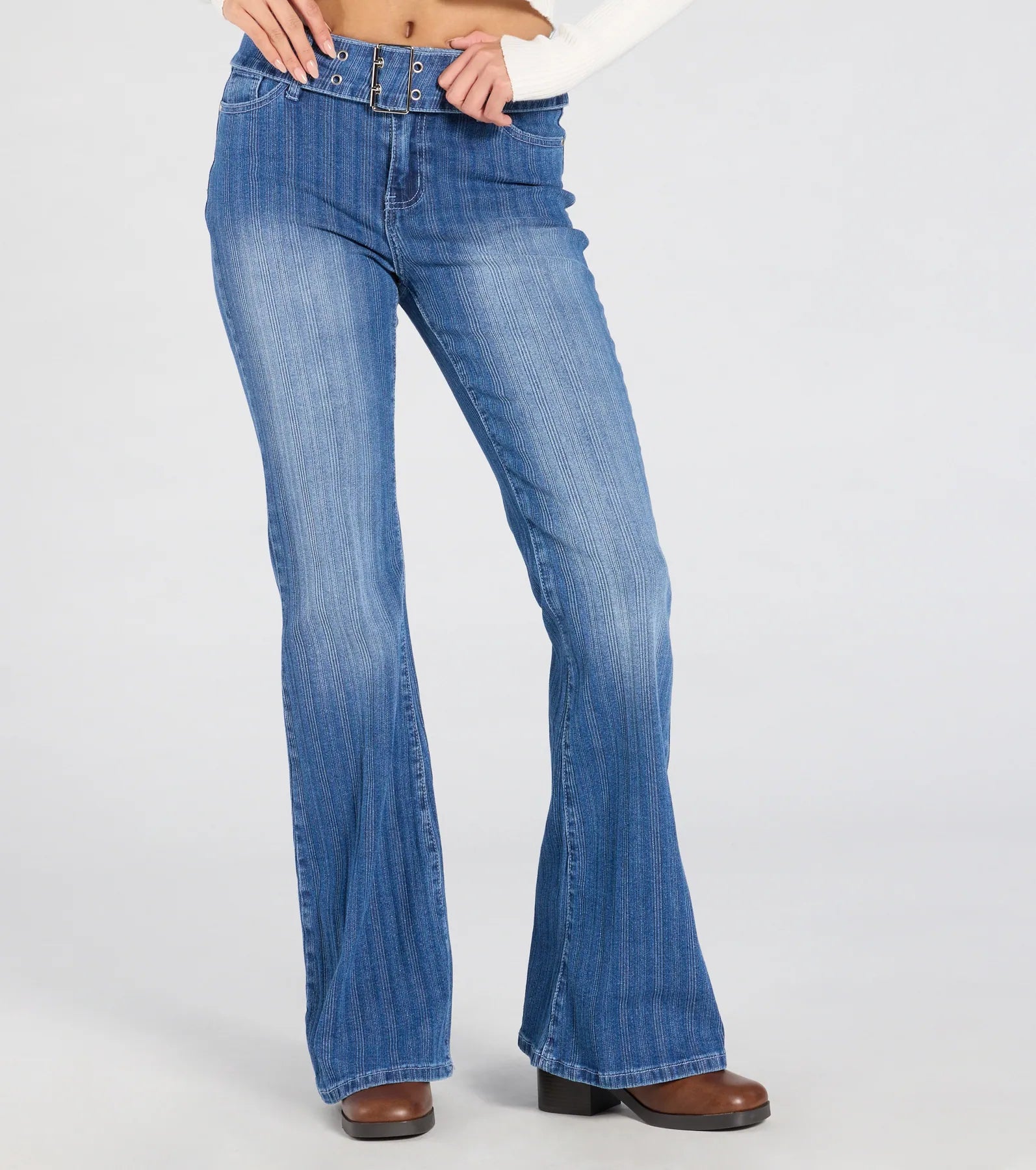 Ultimate Chic Mid-Rise Belted Flare Jeans