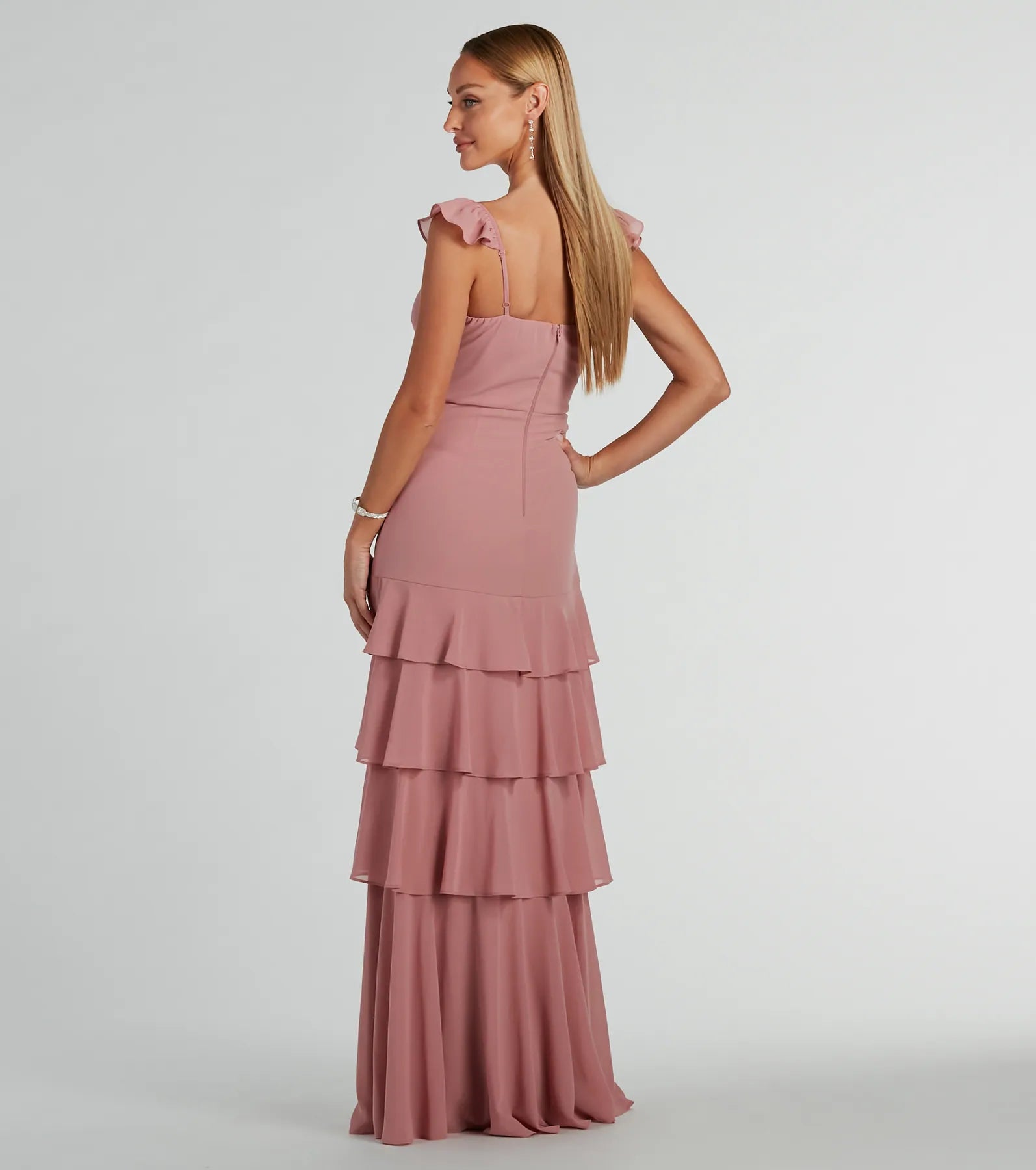 Premium Adalee Flutter Strap Ruffled Chiffon Formal Dress - Ultimate Elegance