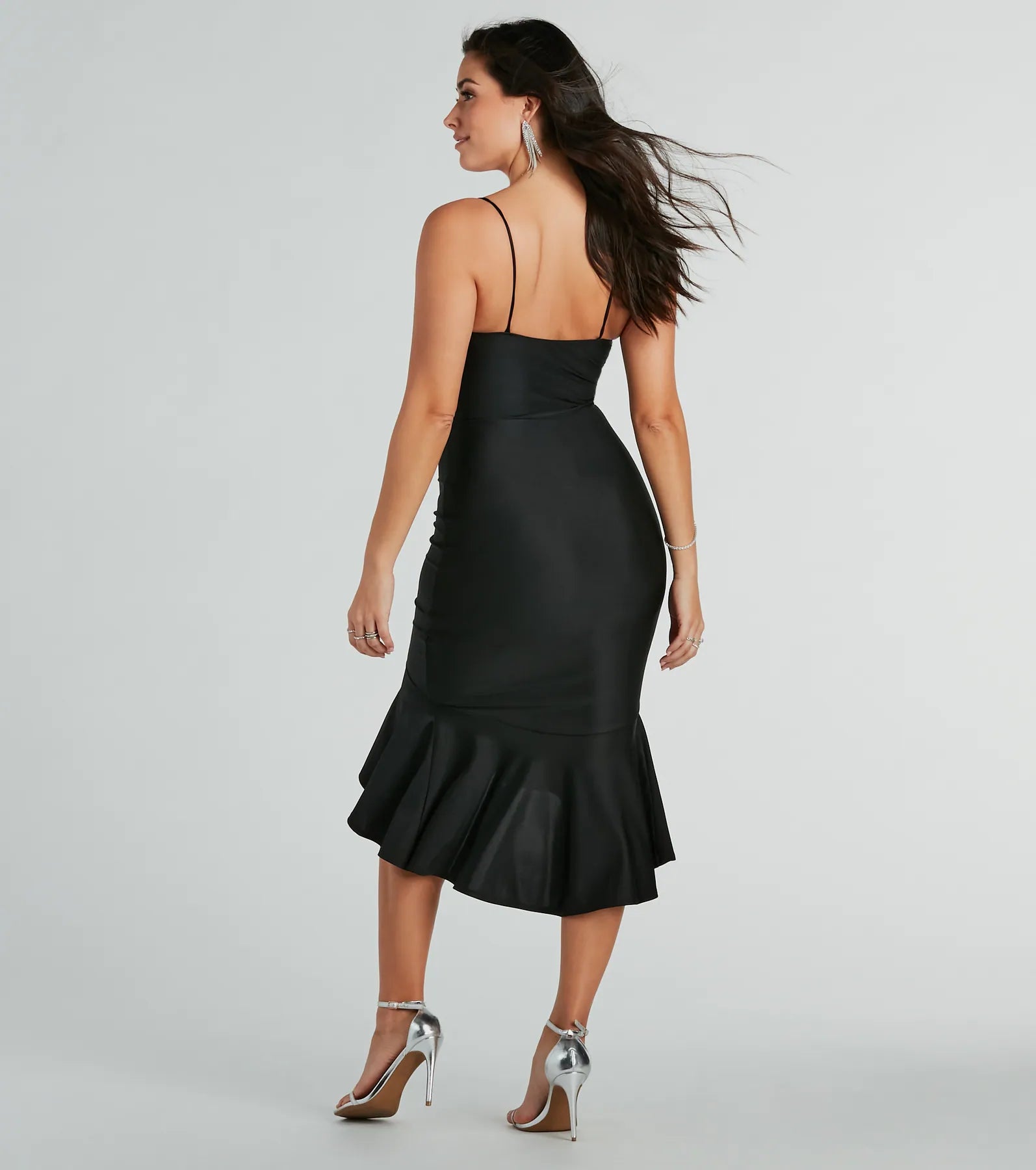 Ultimate Dance Floor Diva Ruffled High-Low Midi Dress