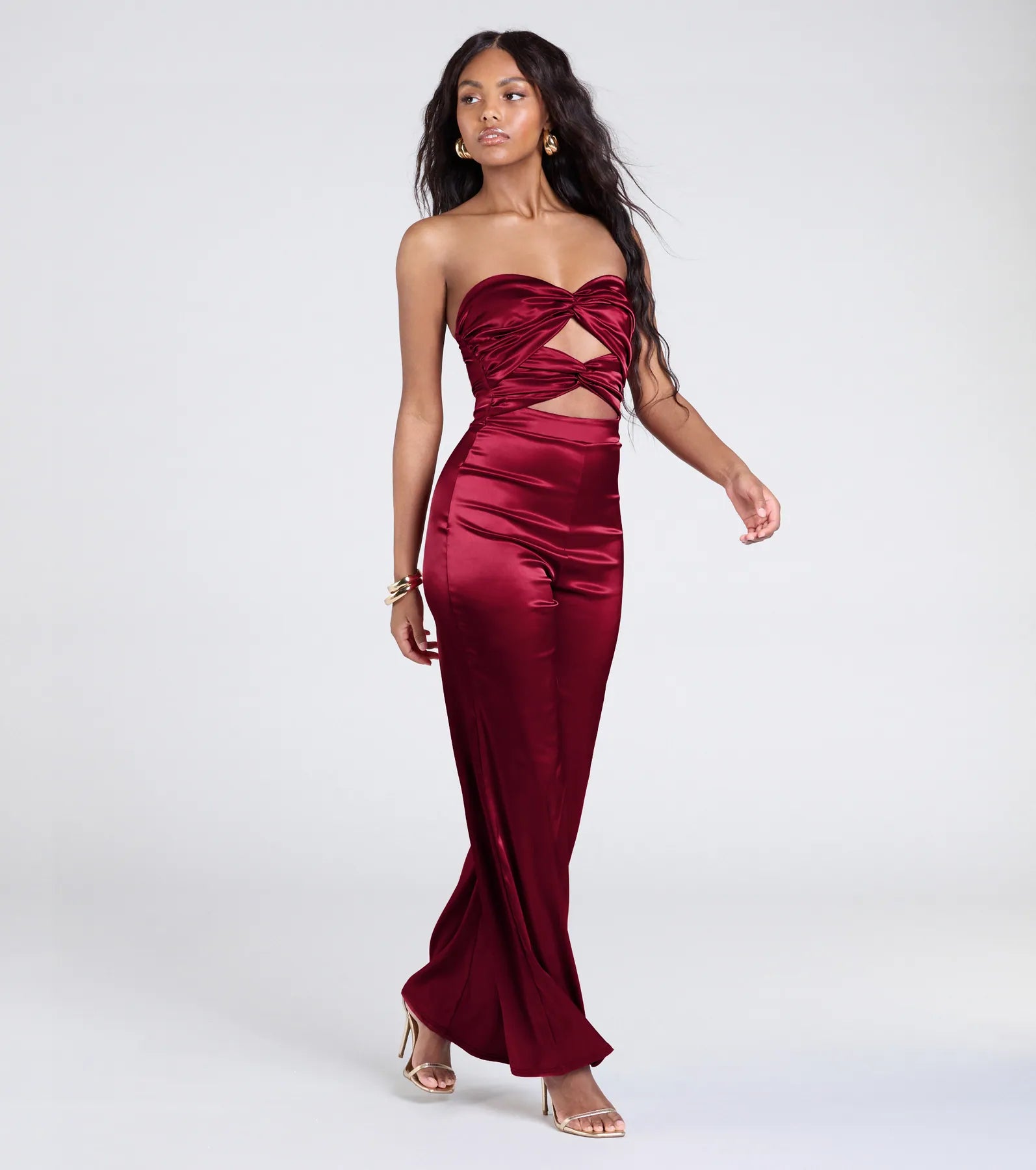 Ultimate Luxe Satin Cutout Jumpsuit – Wide-Leg Elegance