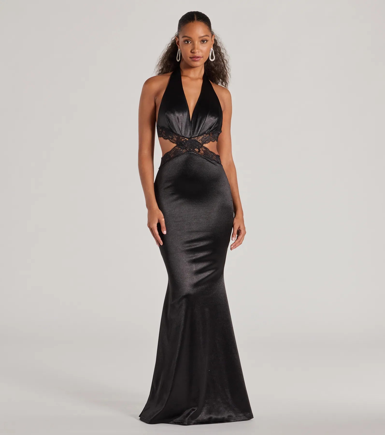 Premium Scarlett V-Neck Lace Trim Open Back Mermaid Gown