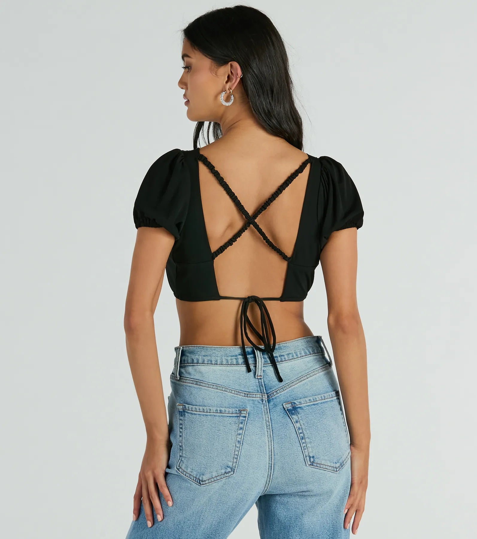 Premium Allure Puff Sleeve Tie-Back Crop Top - Ultimate Summer Style
