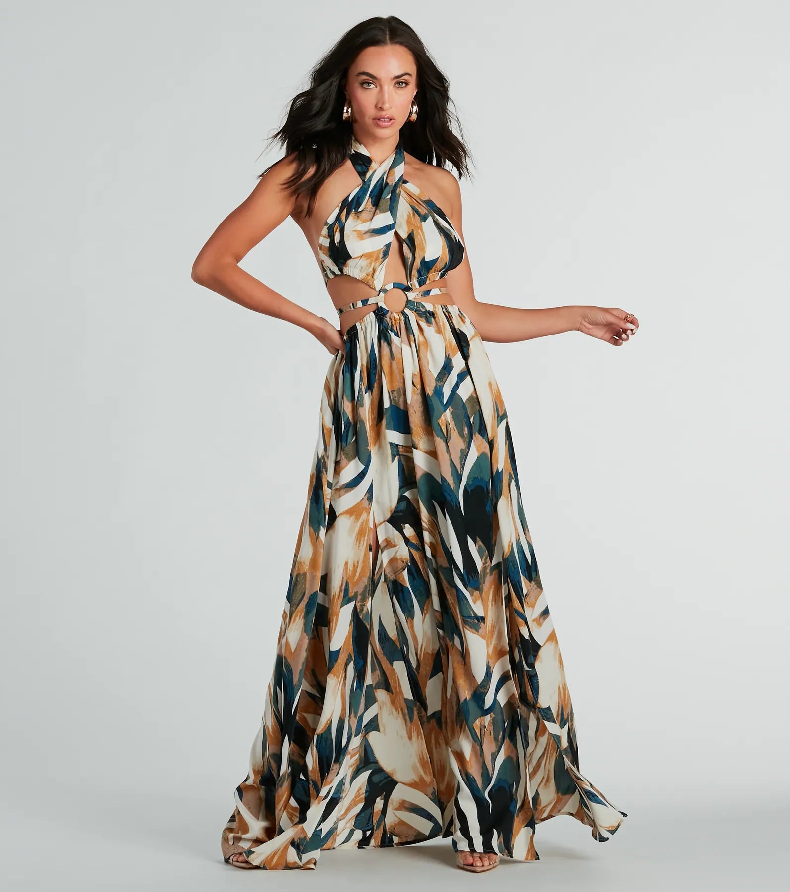 Ultimate Tropical Escape Maxi Dress with Cutout Design