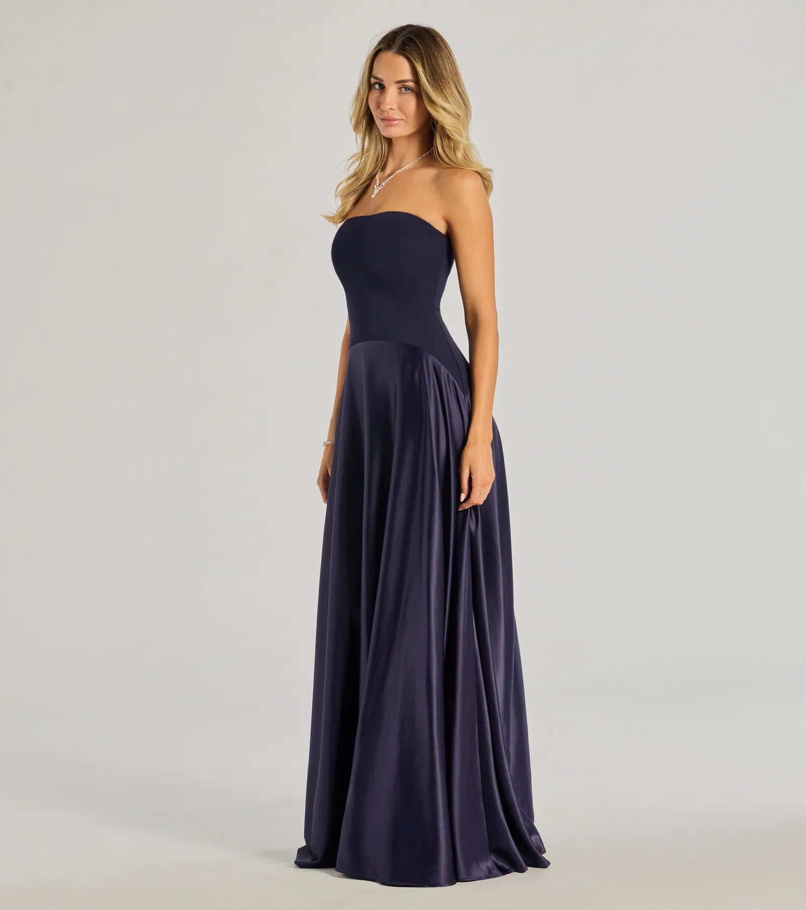 Premium Madi Strapless Crepe Satin A-Line Formal Dress for Gala & Black Tie Events