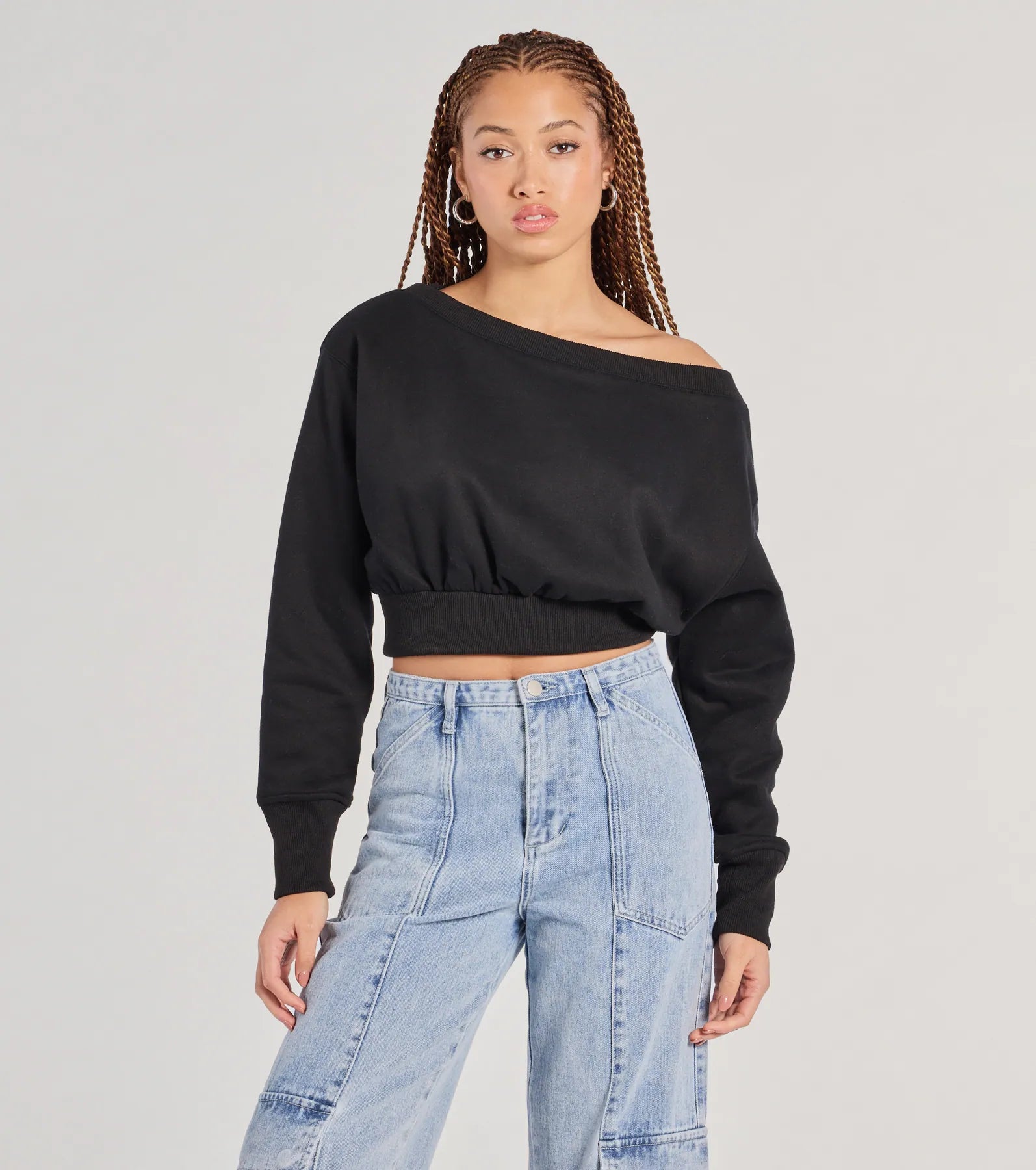 Ultimate Cozy Long Sleeve Fleece Crop Sweatshirt