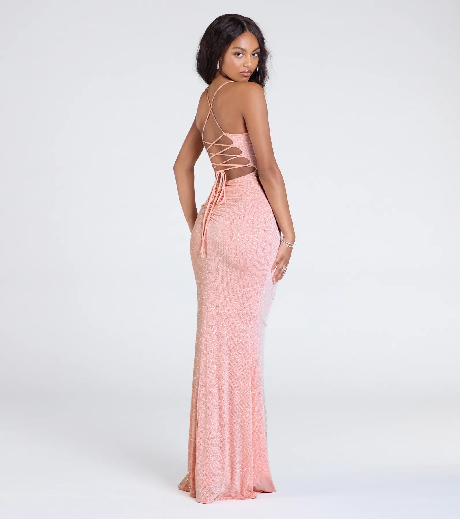 Premium Diane Glitter Mermaid Gown - Ultimate Formal Dress with Lace-Up Back & High Slit