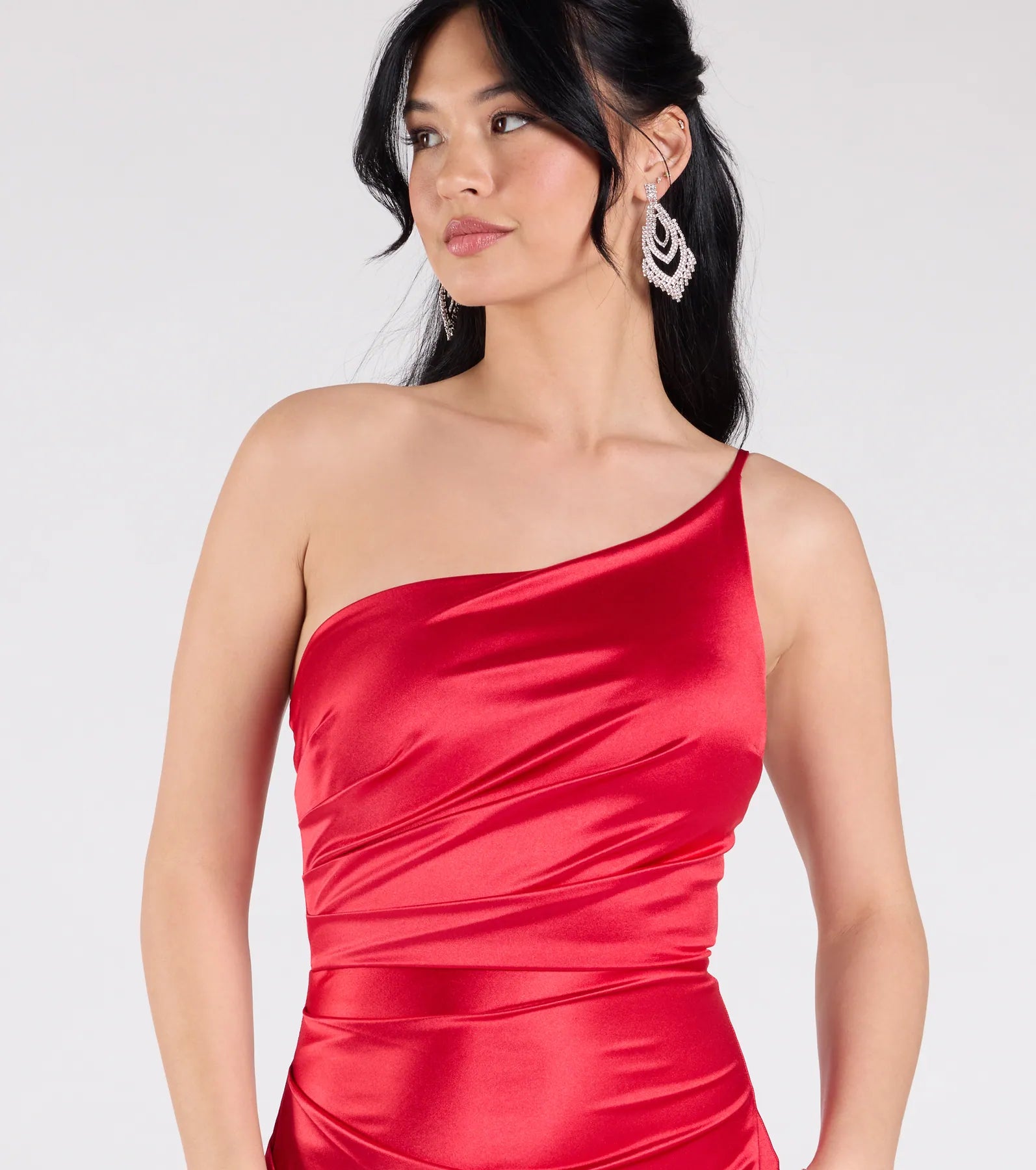 Premium Contessa One-Shoulder Slit Satin Evening Gown