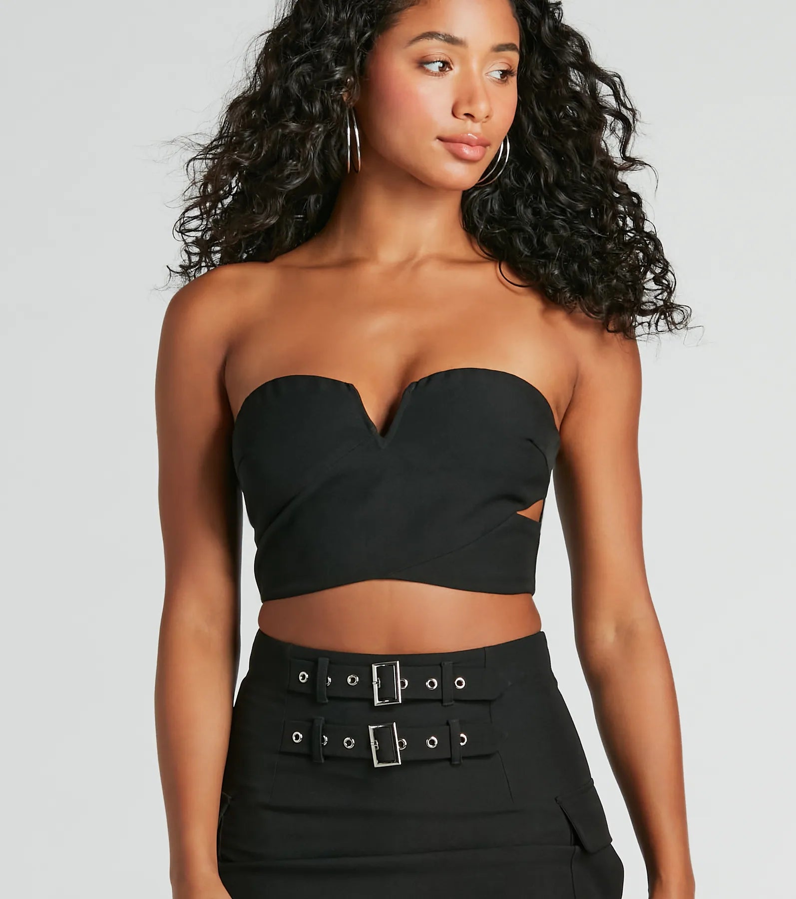 Ultimate Strapless Cutout Woven Crop Top - Major Baddie Collection