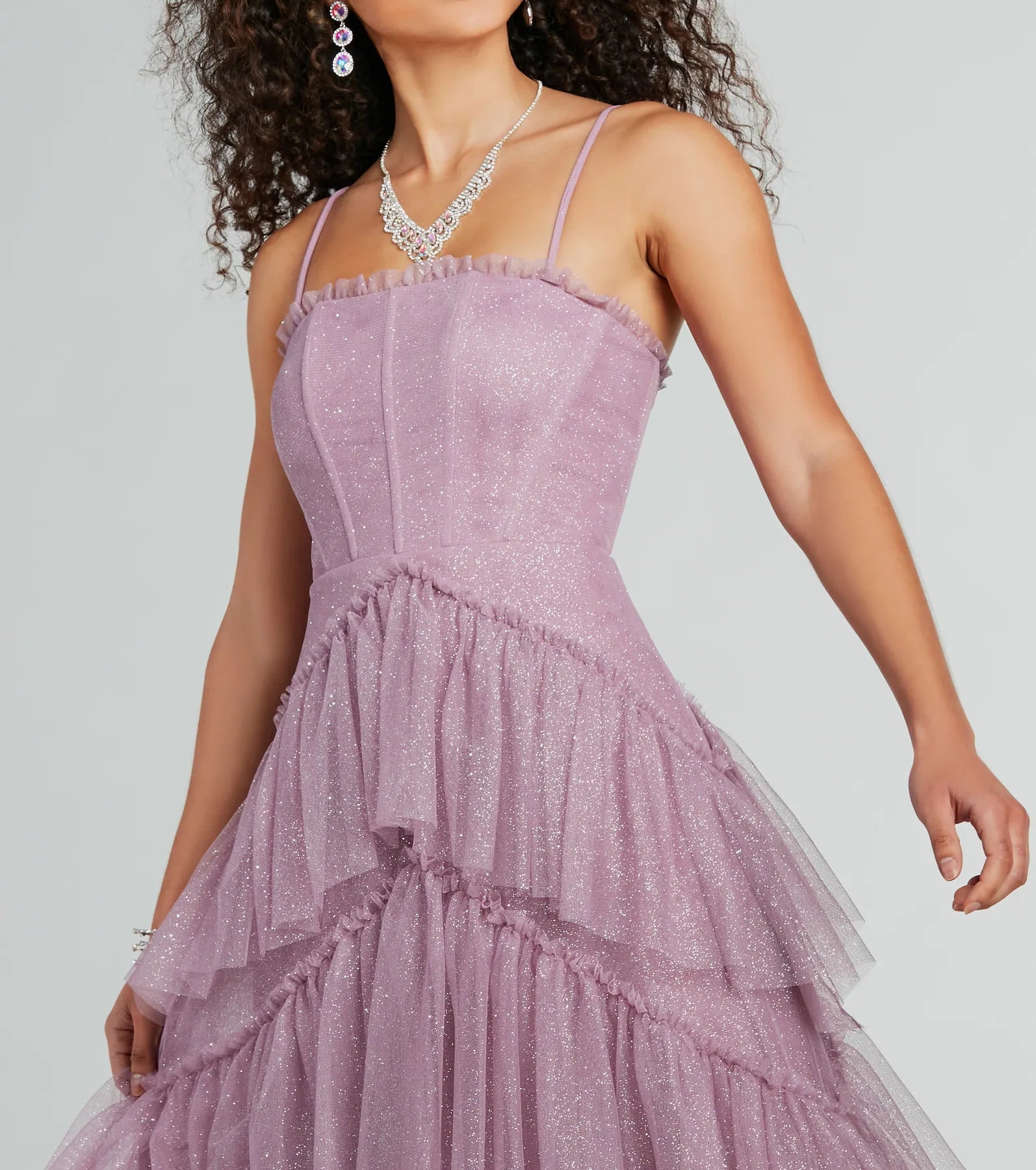 Ultimate Saylor Glitter Tulle A-Line Evening Gown