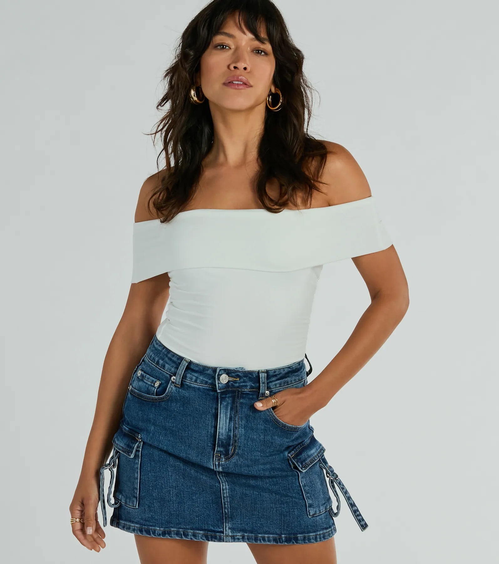 Ultimate Spotted In Town Off-The-Shoulder Crop Top