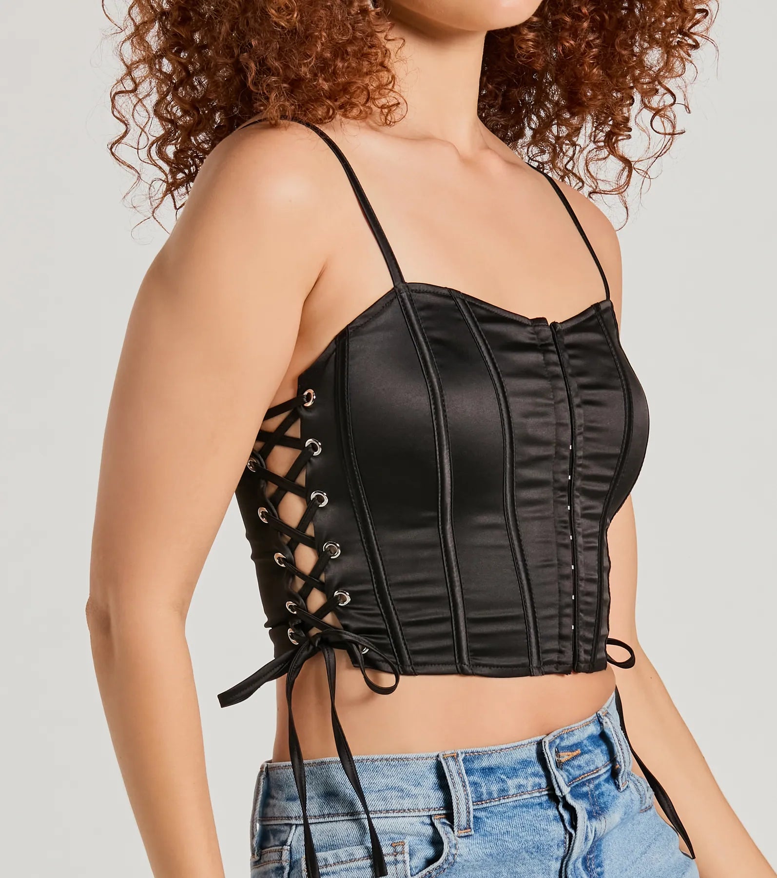 Ultimate Love It Lace-Up Satin Cropped Corset Top