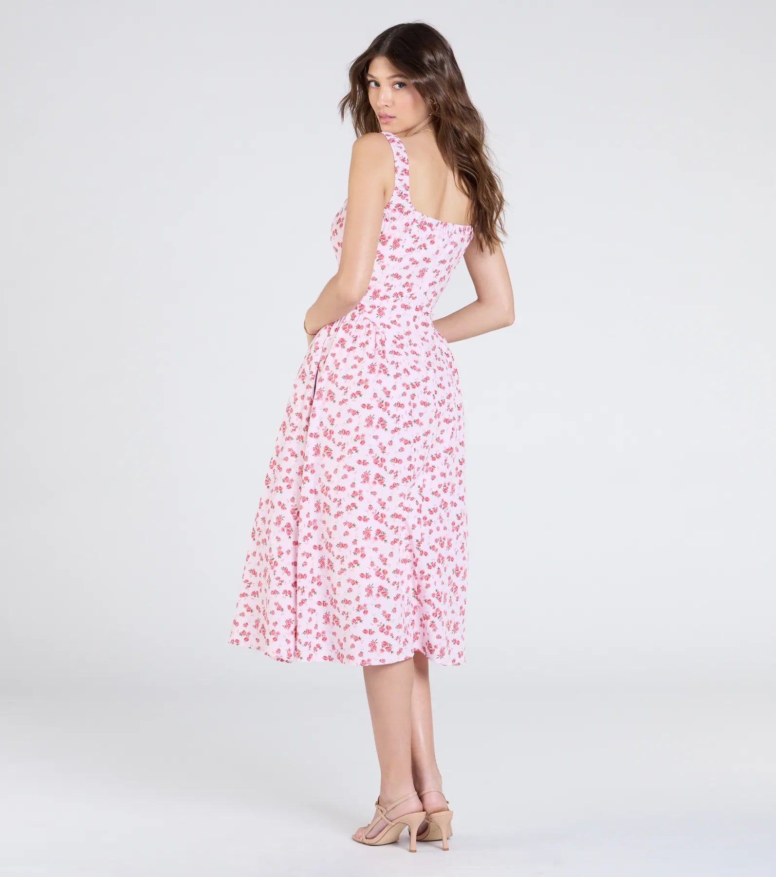 Ultimate Sunshine Charm Rose Floral A-Line Midi Dress