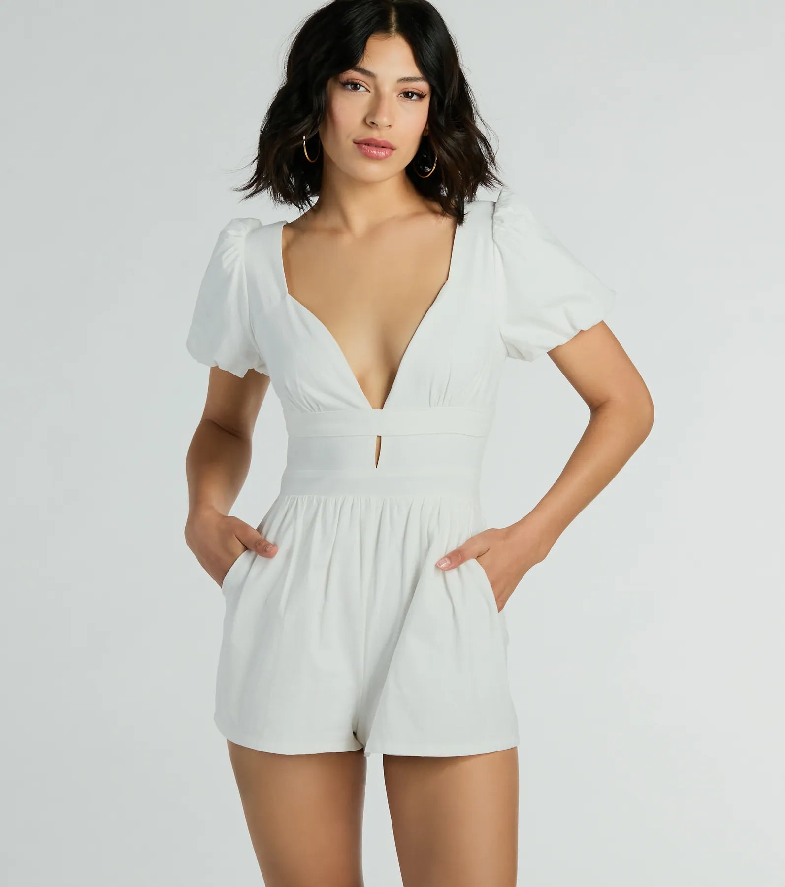 Ultimate Linen Romper with Puff Sleeves & V-Neck